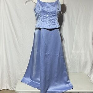 Vintage Jessica McClintock 90's Blue Floral Dress with Embroidered Bodice Sz 22